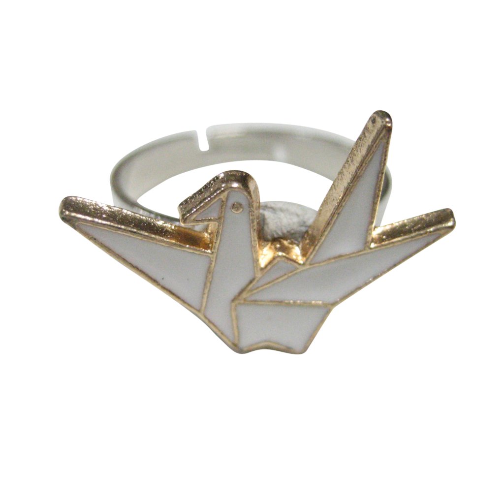White Toned Origami Crane Bird Adjustable Size Fashion Ring 30$